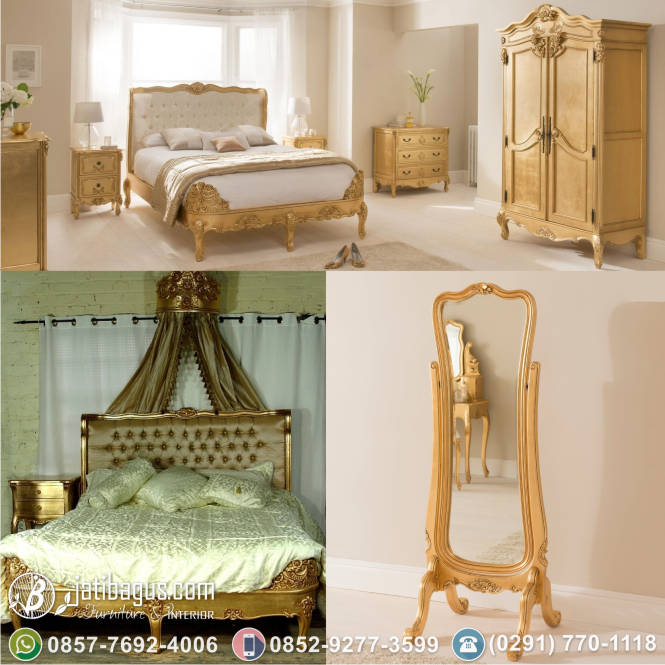 Set Kamar Tidur Ukir Mewah Sayap Emas French