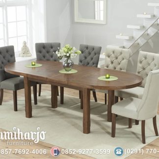 Set Meja Makan Oval Beigerline Extend 6-8 Kursi