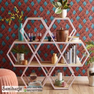 Rak Buku Sarang Lebah Segienam Besi putih