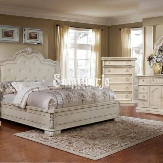 Set Kamar Tidur King Montgomery Putih Antik Vinyl