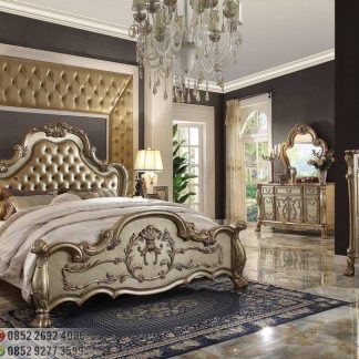 Set Kamar Tidur Rouge Emas Kulit Ukir Asli Model Victorian