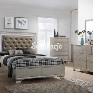 Set Tempat Tidur Crown Mark B4300 LYSSA Queen Platform Kamar Tidur Set 3 Buah dalam Champagne