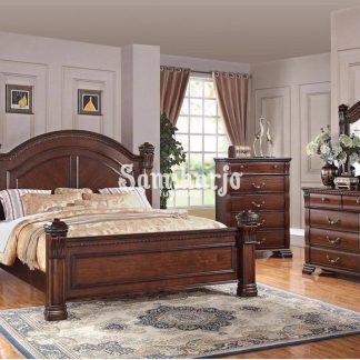 Set tempat tidur Bernards Isabella King Poster Bedroom Set 4 Buah dalam Warna Coklat, Cognac, Veneer Kayu, Kayu Keras Solid