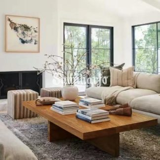 Desain Meja Kopi Kayu Solid Farmhouse Persegi Panjang Kokoh (1)