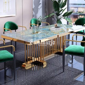 Meja Makan Kimberly Stainless Emas Kokoh Glamor Mewah Motif Granit (3)