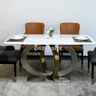 Meja Makan Marmer Stainless Holistik Informa Golden Geometris Kokoh (3)