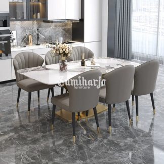 Meja Makan Yetty Modern Stainless Perunggu Doff Marmer Italia Mewah (1)