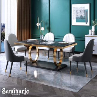 Set Meja Makan Marmer Stainless Dua Cincin