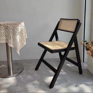 Kursi Lipat Rotan Model Retro Kayu Jati Anyaman Tangan