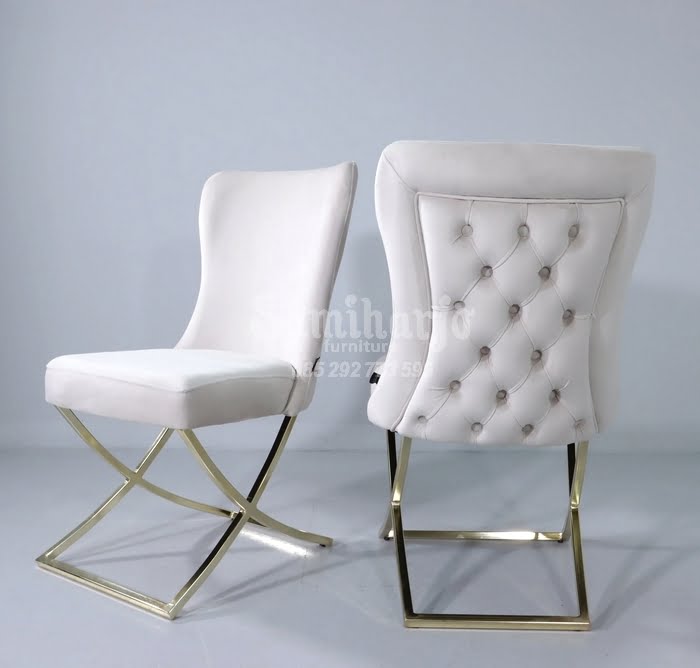 Kursi Makan Stainless Gold Model Chesterfield Beludru
