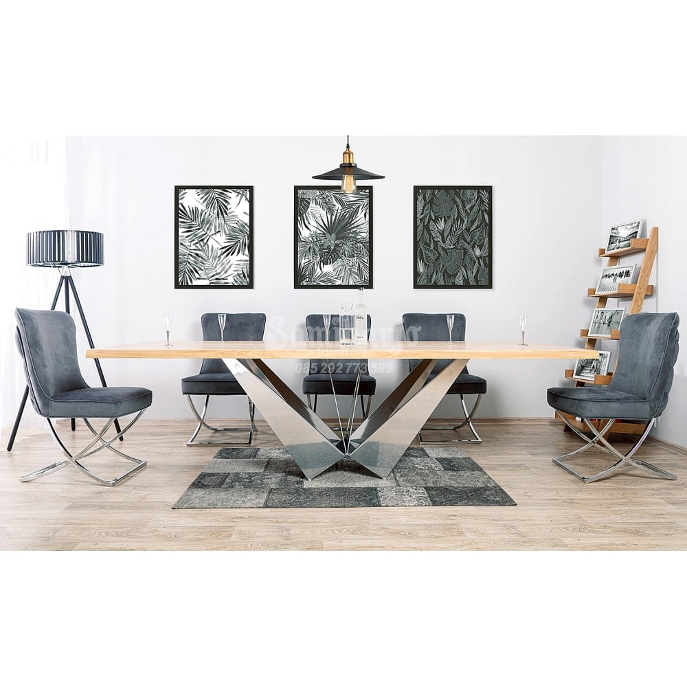 Kursi Makan Stainless Steel Model Chesterfield Sofa Beludru