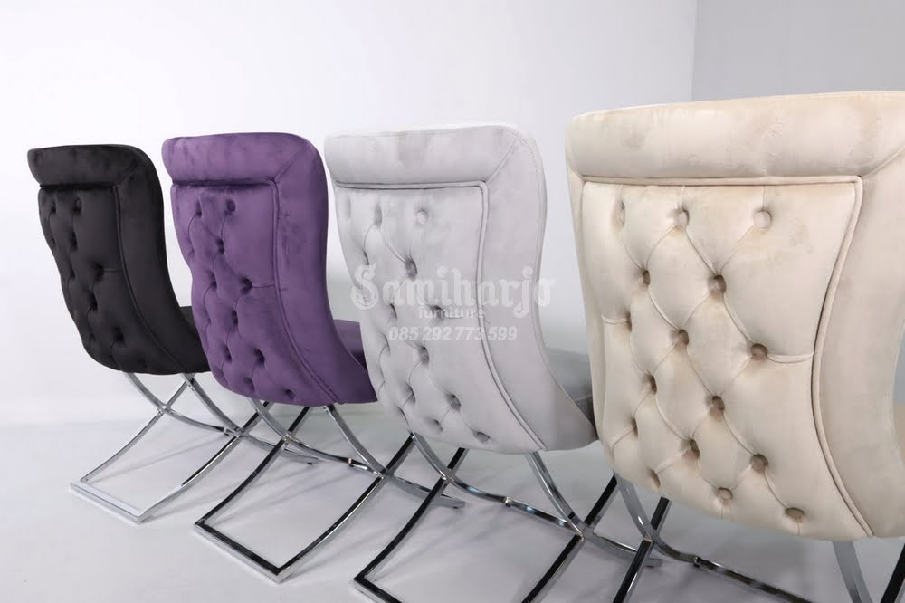 Kursi Makan Stainless Steel Model Chesterfield Sofa Beludru