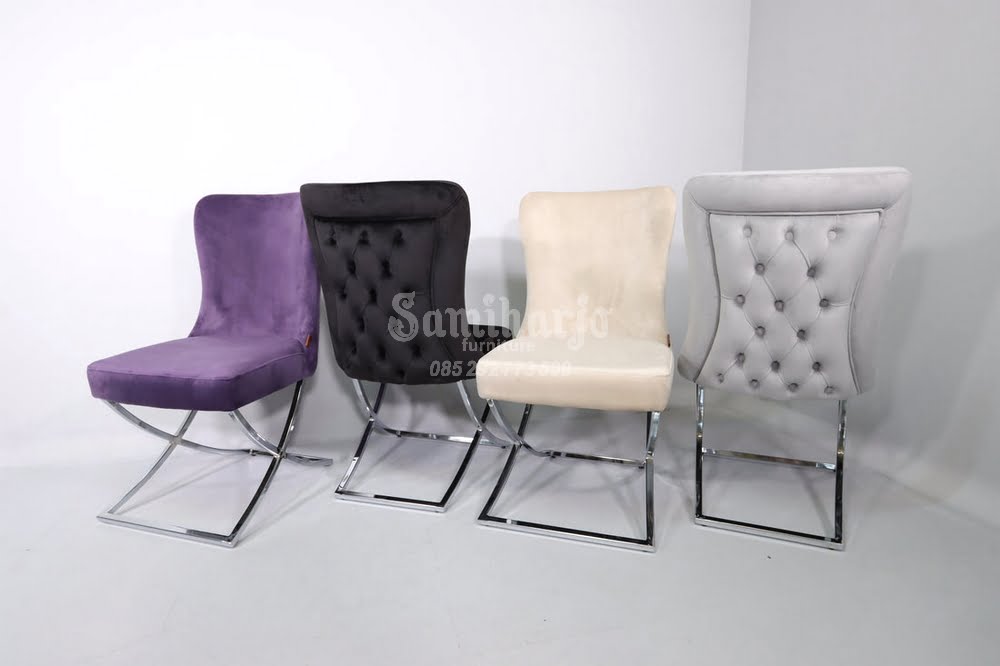 Kursi Makan Stainless Steel Model Chesterfield Sofa Beludru