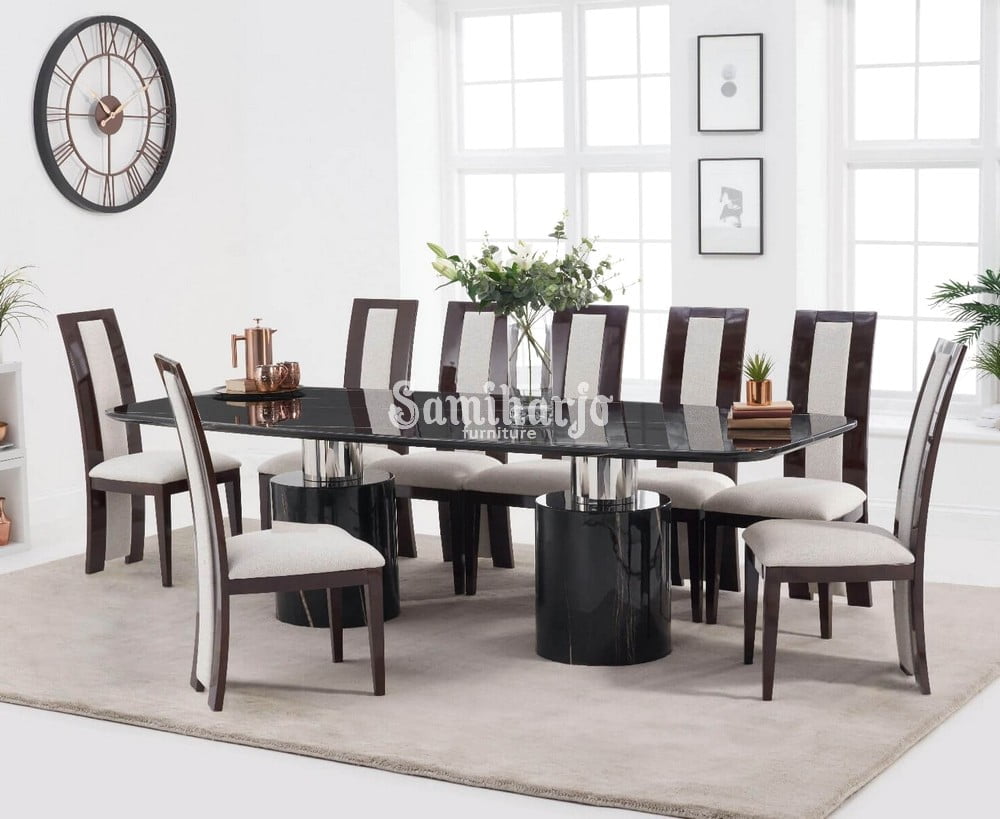 Meja Makan Granit Marmer Hitam Mewah Kursi Minimalis Modern