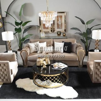 Sofa Mewah Stainless Gold Bludru Lembut Elegan