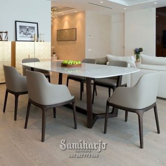Set Meja Makan Marmer Putih Kontemporer Modern Edge