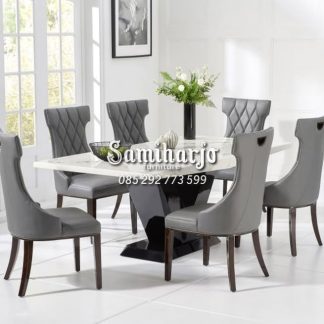 Meja Makan Marmer Putih Italy Valencia Black Duco Gloss