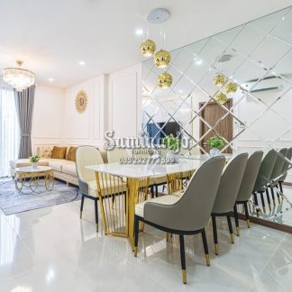 Meja Makan Marmer Putih Mengkilap Mewah Kaki Ruji segitiga