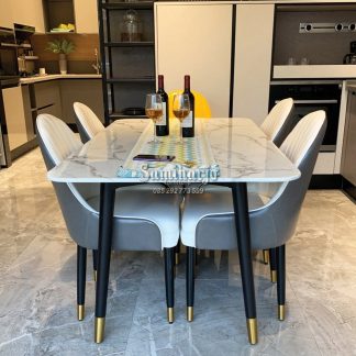 Set Meja Makan Marmer 4 Kursi Mewah Morena