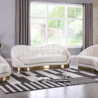 Set Kursi Sofa Tamu Stainless Gold dilapisi Jok Bluru Halus