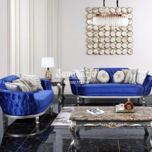 Sofa Klasik Mewah Model Eropa Emas Perak Modern Kontemporer