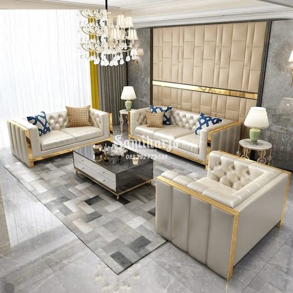 Sofa Tamu Frame Stainlees Steel Gold Mewah Living Room Chair