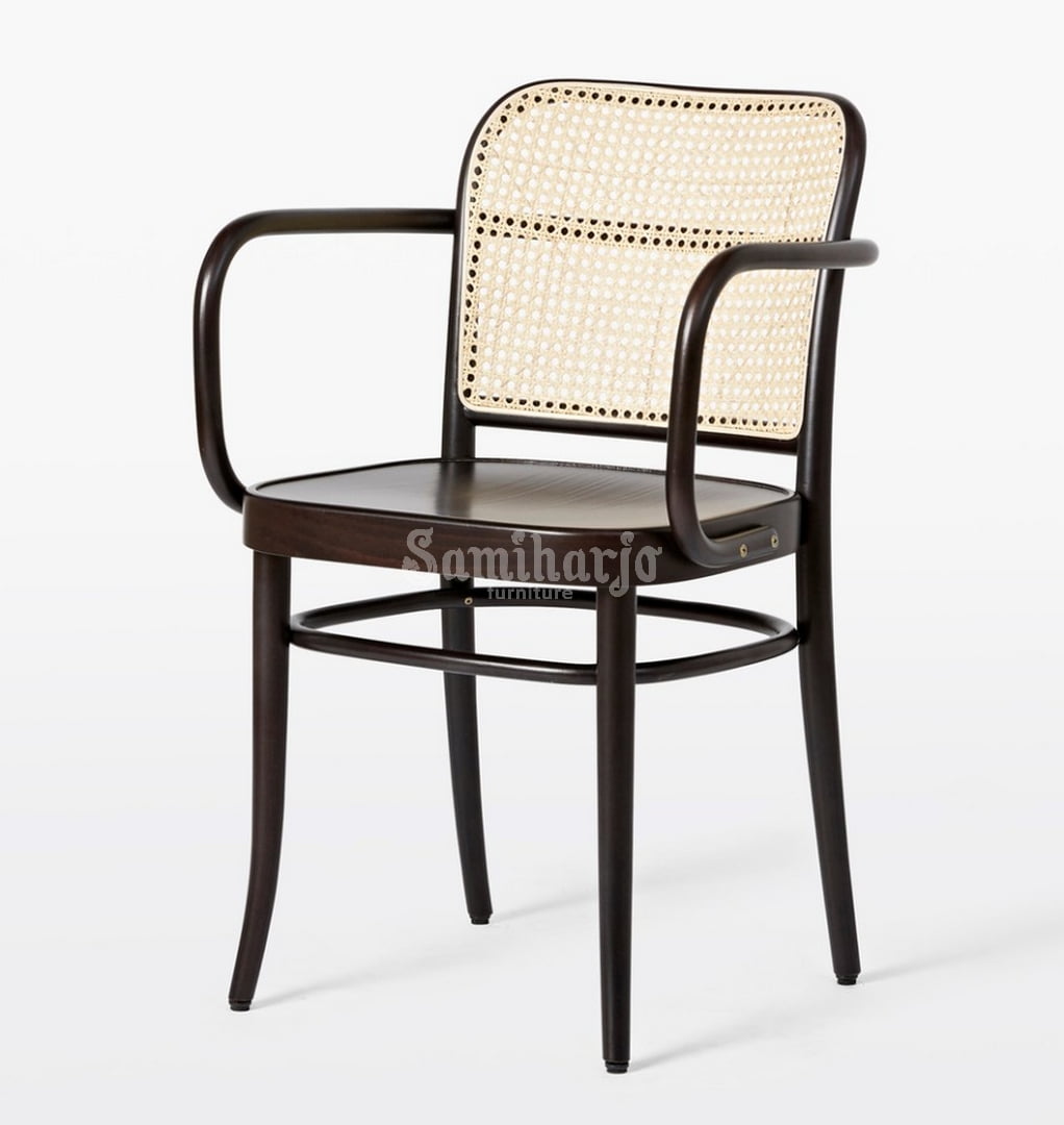 Kursi Makan Cafe Kelvin Modern Retro Rotan Kayu Jati Solid