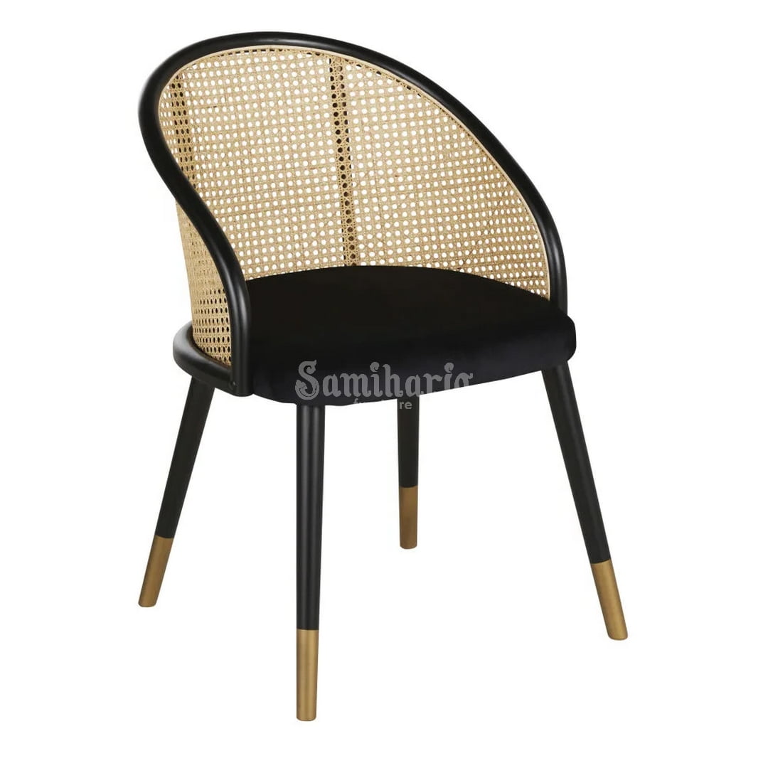 Kursi Makan Cafe Kelvin Modern Retro Rotan Jok Bludru