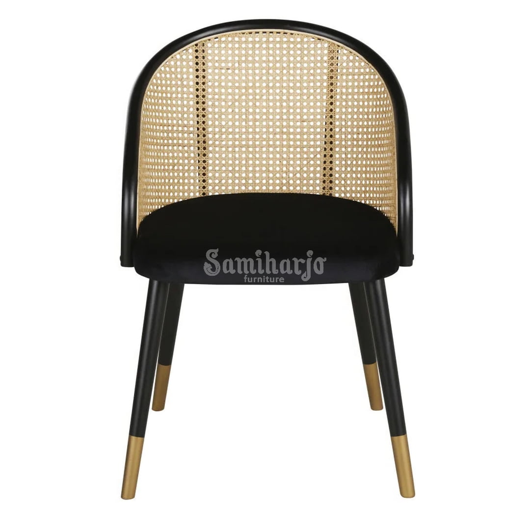 Kursi Makan Cafe Kelvin Modern Retro Rotan Jok Bludru