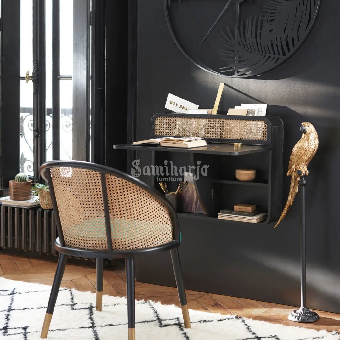 Kursi Makan Cafe Kelvin Modern Retro Rotan Jok Bludru