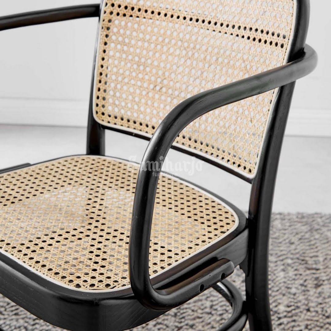 Kursi Makan Cafe Kelvin Modern Retro Rotan Kayu Jati Solid