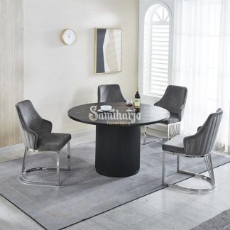 Set Meja Makan Bundar 4 Kursi Stainless 304 Mirror Glossy