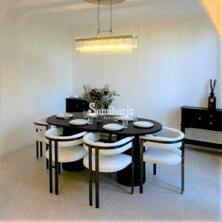 Set Meja Makan Oval 6 Kursi Modern Lengkung U Nyaman