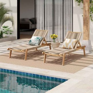 Sunbed lounger Jati Minimalis Anyaman Tali Modern Sandaran