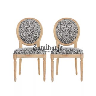 Kursi Makan Gaya Prancis Sandaran Oval Motif Klasik