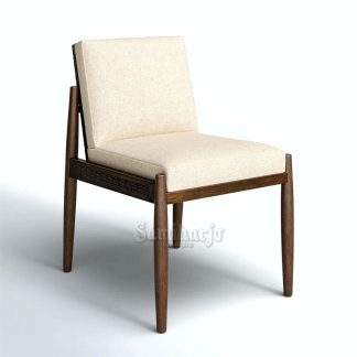 Kursi Café Minimalis Kayu Coklat Dudukan Kain Cream