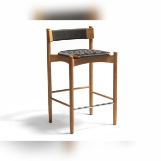 Kursi Bar Anyaman Skandinavian Sandaran Kayu Jati