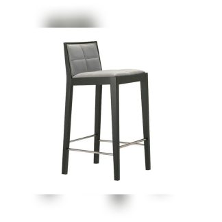 Kursi Bar Kulit Abu-Abu Rangka Kayu Hitam Modern