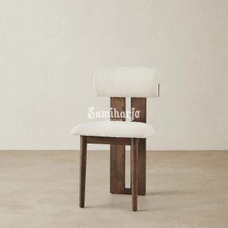 Kursi Makan Kayu Galen Boucle Putih Sandaran Silinder Kontemporer 1