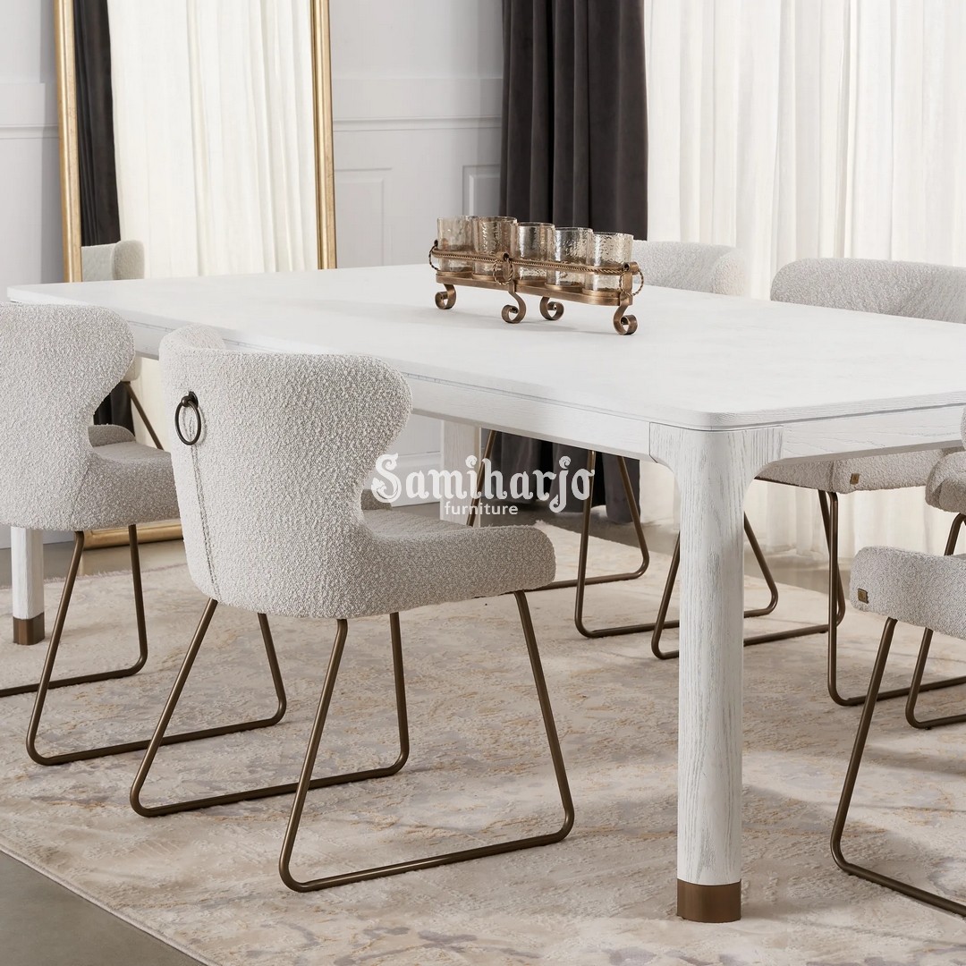 Meja Makan Greta White European Vintage Elegan Kayu Solid - Image 2