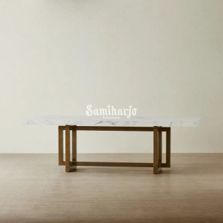 Meja Makan Modern Marmer Trestle Top Batu Sinter Putih 1 title