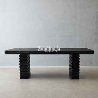 Meja Makan Modern Rafiki Kayu Hitam Kontemporer Geometris 1 title