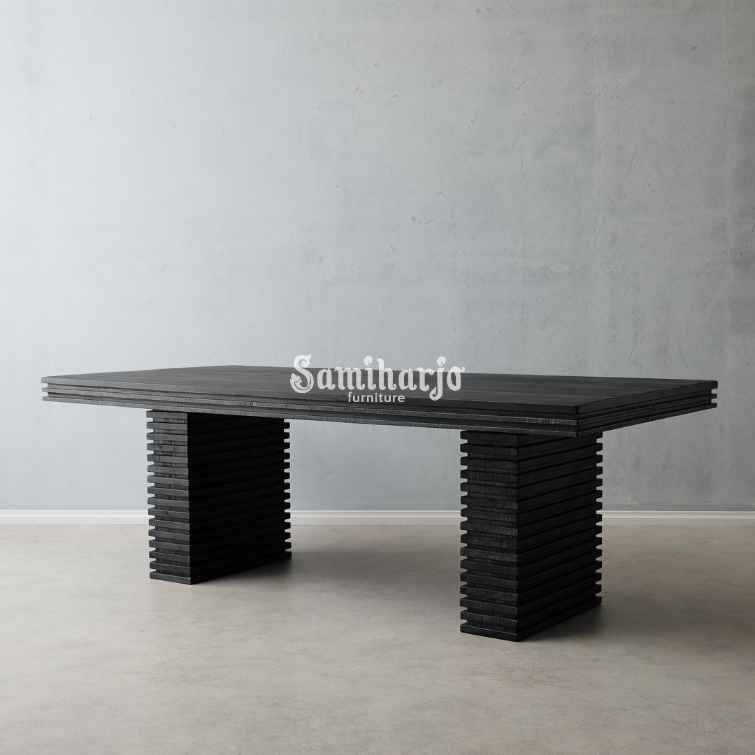 Meja Makan Modern Rafiki Kayu Hitam Kontemporer Geometris - Image 4