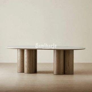 Meja Makan Modern Terzetto Sintered Stone Oval Kaki Silinder Elegan 1 title