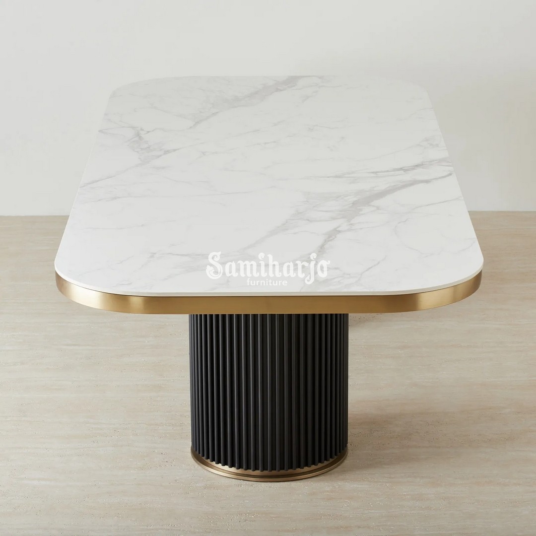 Meja Makan Resto Oval Statuario Sintered Stone Kolom Mewah - Image 4