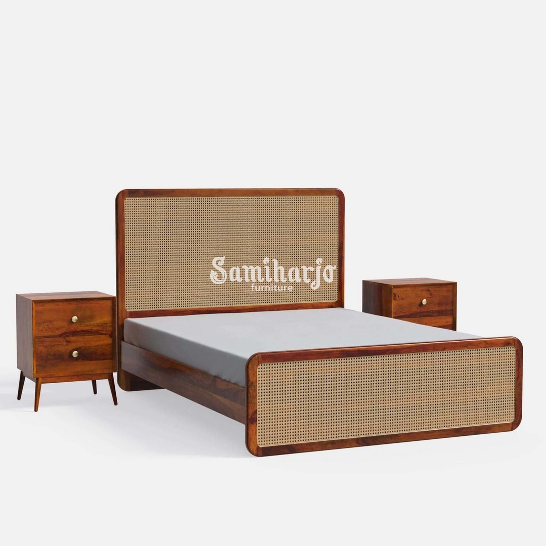 Tempat Tidur Modern Cane Panel Kayu Jati - Image 2