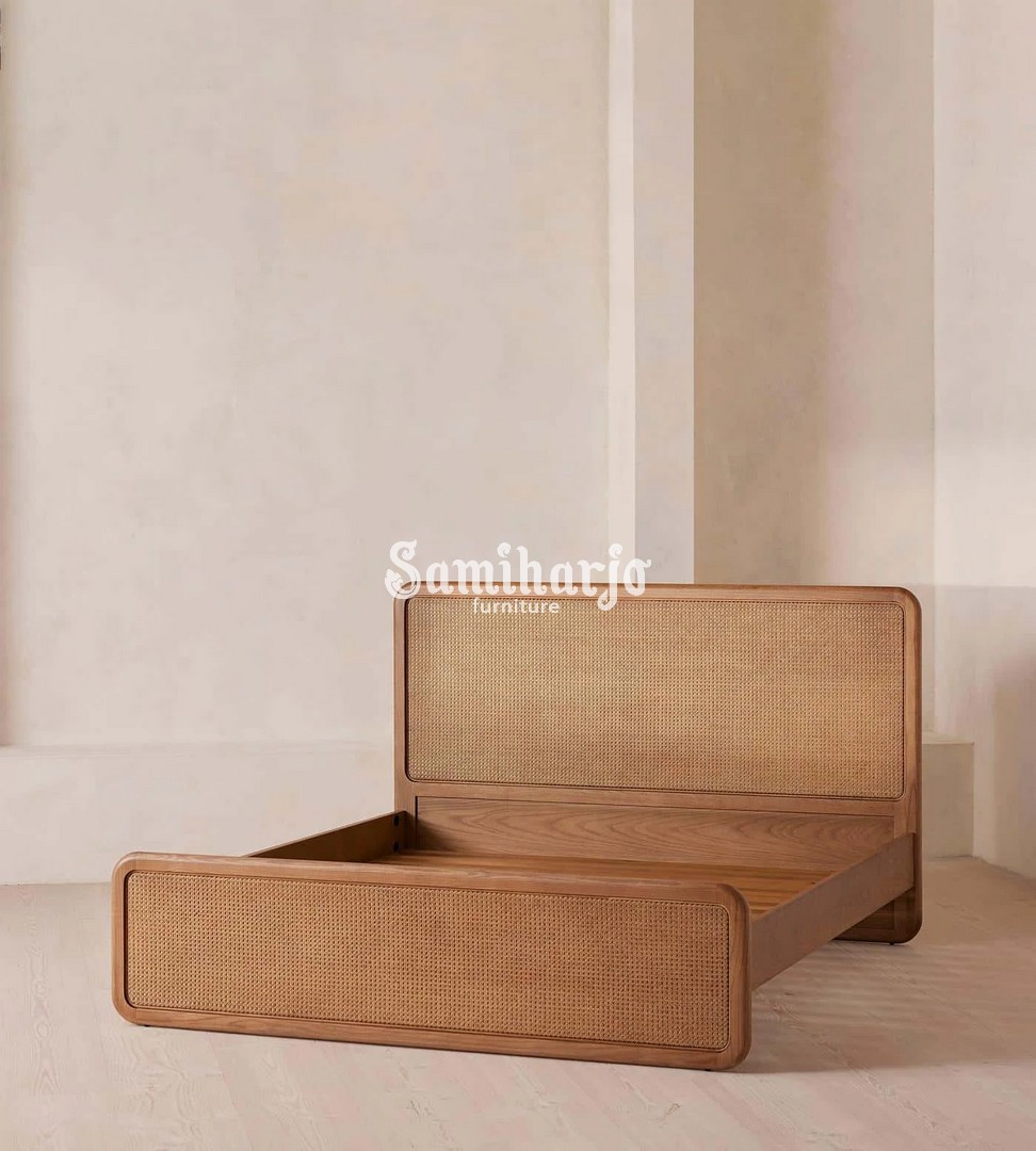 Tempat Tidur Modern Cane Panel Kayu Jati - Image 3
