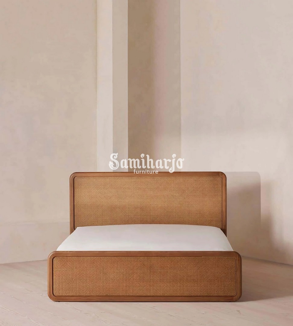 Tempat Tidur Modern Cane Panel Kayu Jati - Image 4