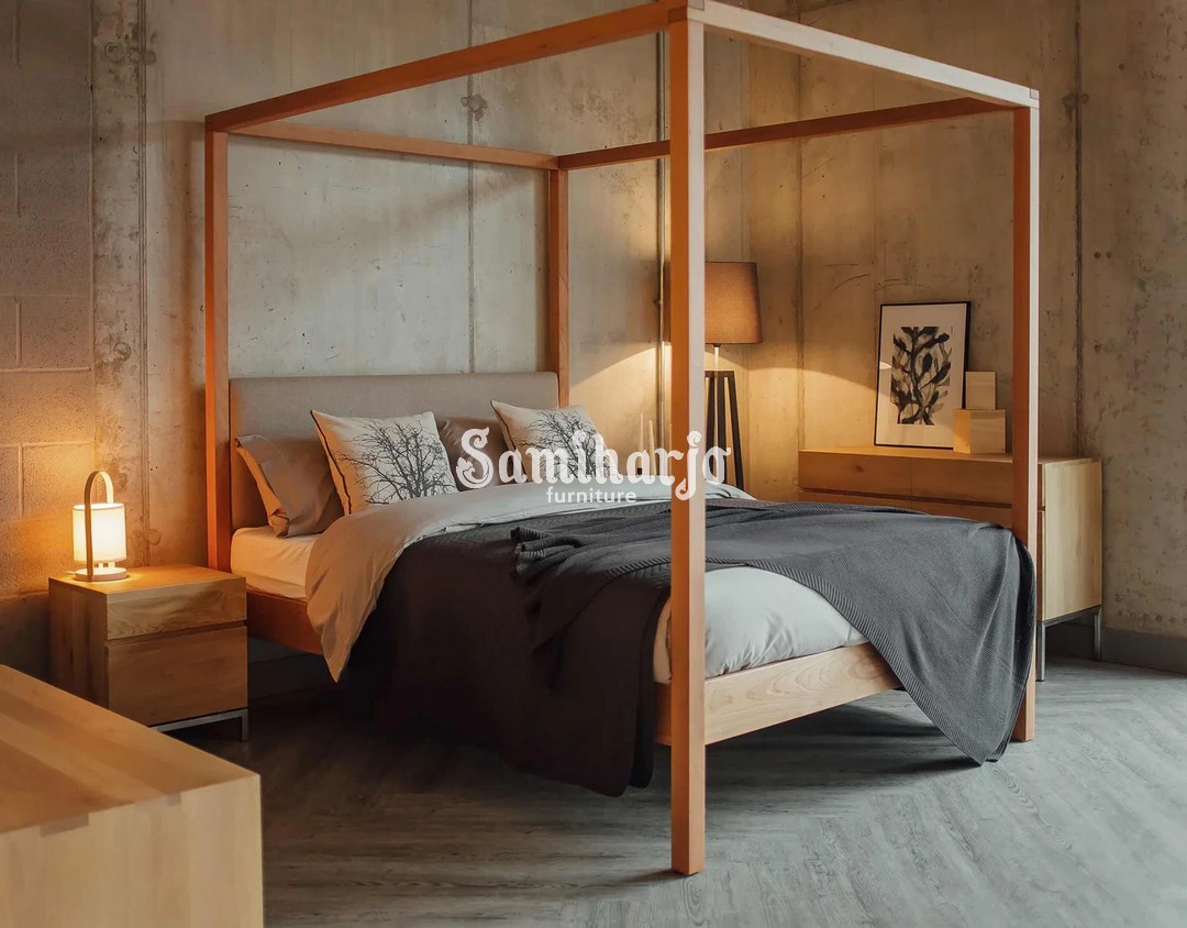 Tempat Tidur Scandinavian Modern Kanopi Upholstered Jati - Image 4