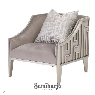Accent Chair Stainless Labirin Geometris Mewah Velvet Glamour